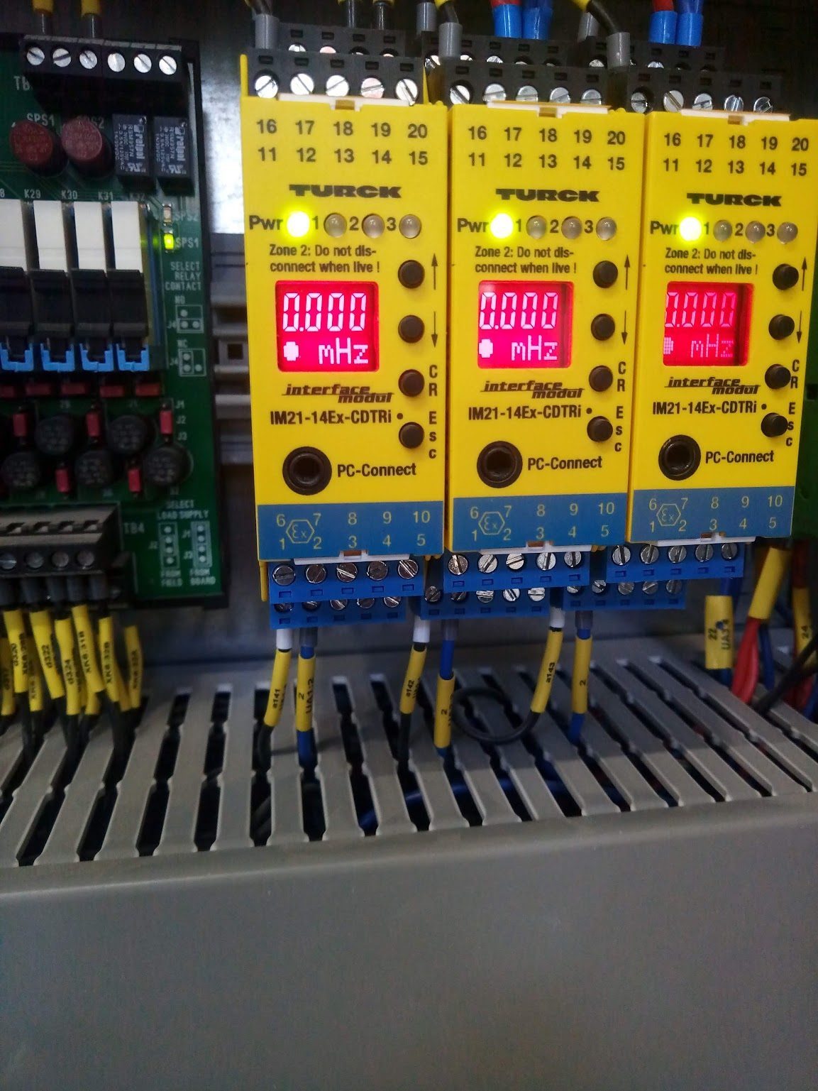 ATEX Zone 2 intrinsically safe isolating barriers in a control cabinet